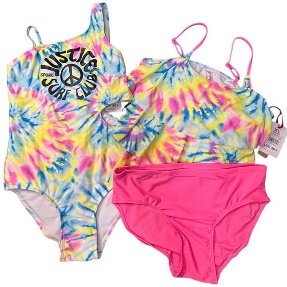 Justice Tween Girls Swimsuits Lot 2 Tankini & 1-Pc Size XL 16/18 NWT UPF 50+ - Picture 10 of 10